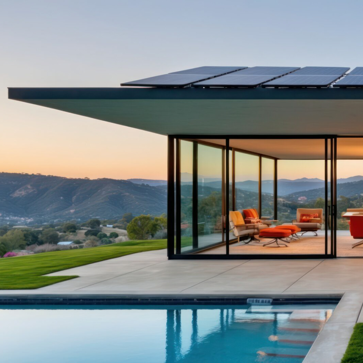 Maison avec un toit couvert de panneaux photovoltaïques